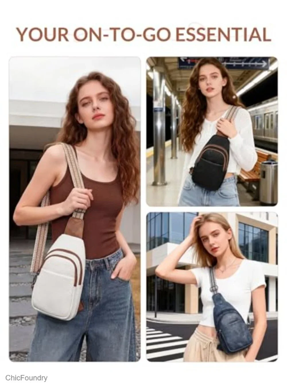 Faux Leather Sling Bag Crossbody Chest Travel Purse
